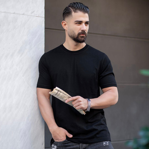 خرید تیشرت بیسیک مشکی یقه گرد آستین کش پنبه کویر