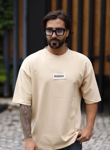 تیشرت مردانه باکسی کرمی